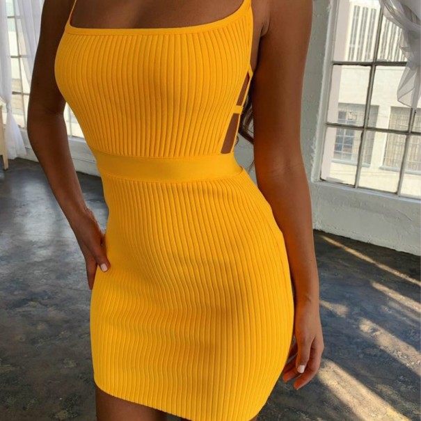 Dámske úpletové mini šaty žltá L