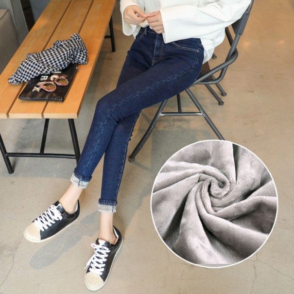Dámske zateplené skinny džínsy tmavo modrá 30