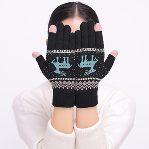 Dámske zimné rukavice s jeleňom čierna