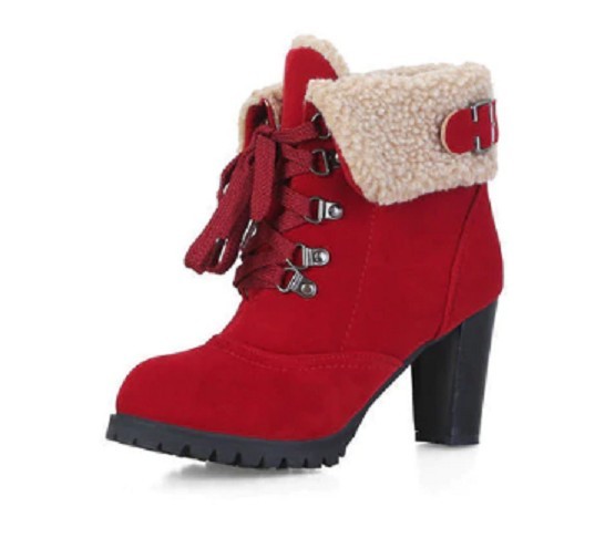 Dámské zimní boty s kožíškem na podpatku J837 červená 44