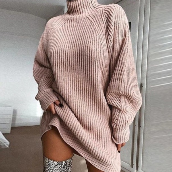 Damski dzianinowy golf typu oversize G320 różowy XL