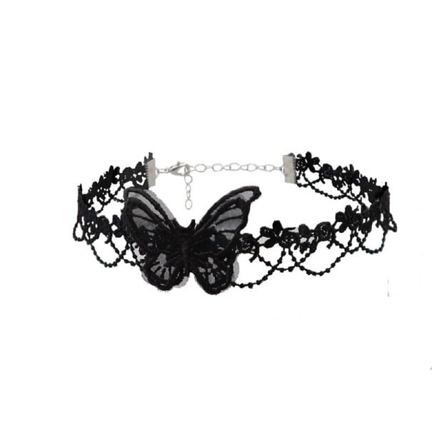 Damski koronkowy choker naszyjnik z zawieszką motyla z zapięciem ze stopu cynku czarny elegancki dodatek na szyję na okazje towarzyskie 1
