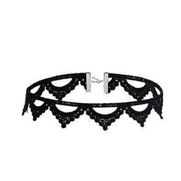 Damski koronkowy choker z zapięciem 32 + 5 cm naszyjnik na szyję koronka czarna delikatnie zdobiony dodatek na co dzień i na okazje 1