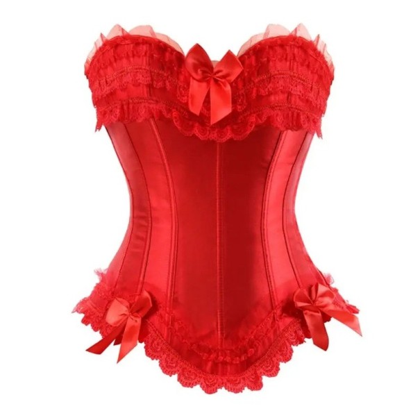 Damski korzet jednobarwny Koronka i kokardki Dekolt w kształcie O Sznurowanie z tyłu Poliester Spandex Elegancki top bez ramiączek czerwony L