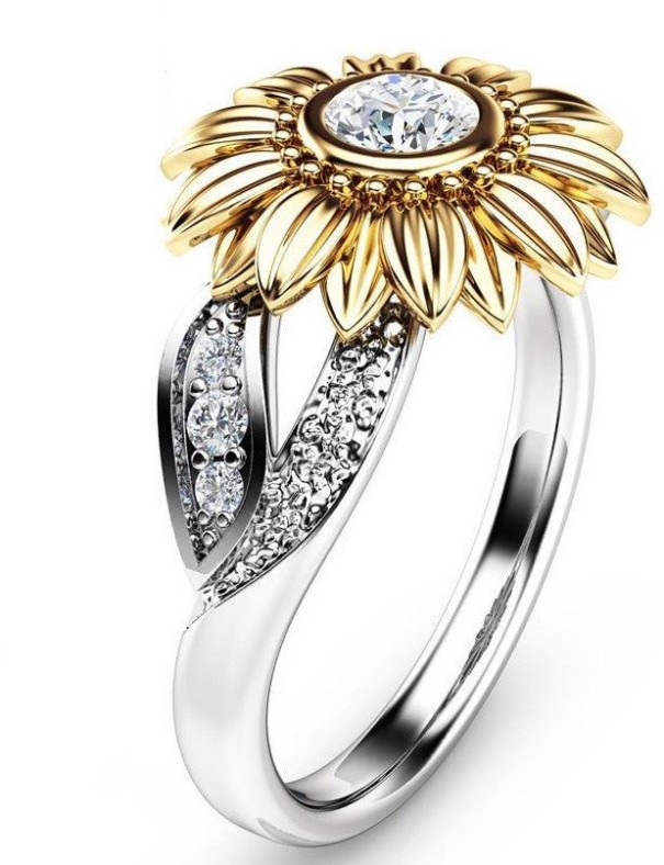 Damski kryształowy pierścionek w kształcie kwiatka J3200 biały 10