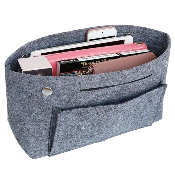 Damski organizator do torebki i torby podróżnej z kieszeniami 18×17×7 cm filcowa wkładka do torebki dla przejrzystego przechowywania kosmetyków i akcesoriów szary