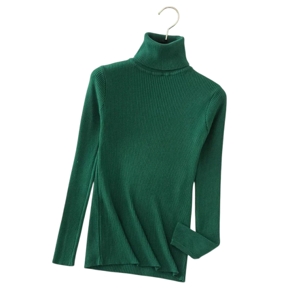 Damski pleciony sweter z golfem z bawełny i poliestru Jednokolorowy elegancki sweter z długim rękawem Uniwersalny rozmiar na jesień i zimę ciemnozielony