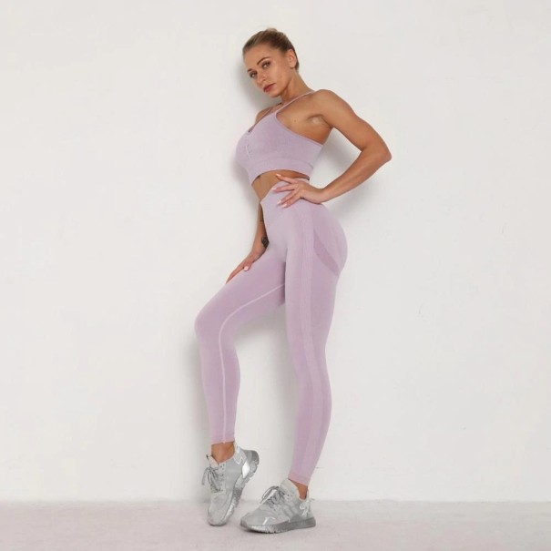 Damski sportowy krótki top i legginsy jasny fiolet XS
