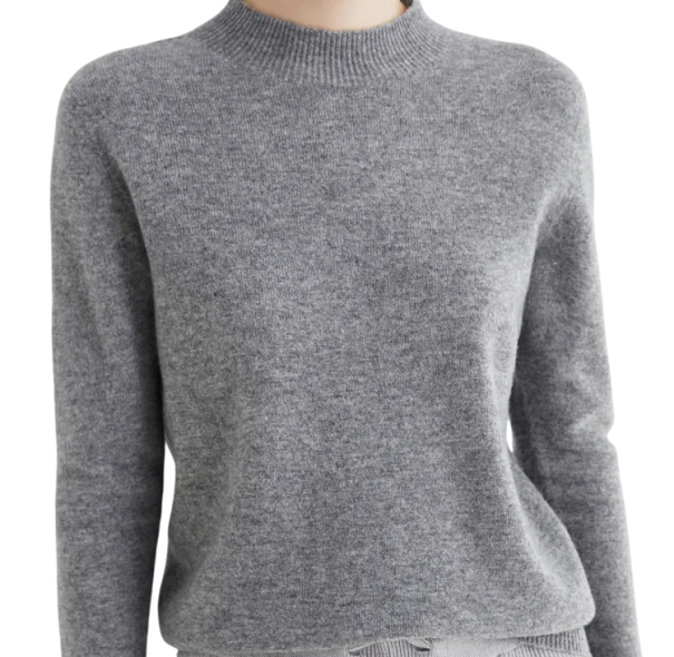 Damski sweter pleciony z acetatu i bawelny z okraglym dekoltem Jednobarwny elegancki sweter z dlugim rekawem Uniwersalny rozmiar do codziennego noszenia szary