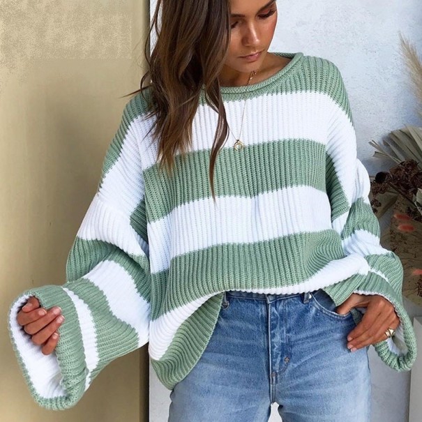 Damski sweter w paski B49 zielony XL