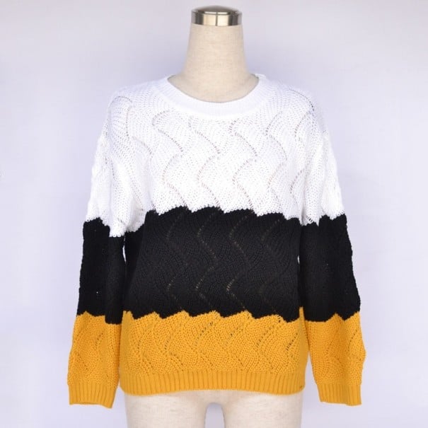 Damski sweter w paski żółty XL