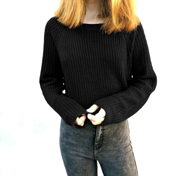 Damski sweter z dzianiny B42 czarny XS