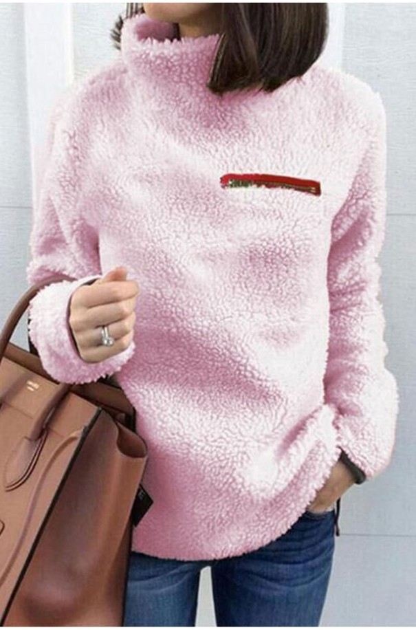 Damski sweter z golfem różowy XL