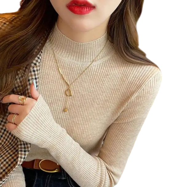 Damski sweter z golfem z poliestru i bawełny Jednokolorowy sweter dziany z długim rękawem Elegancki top w uniwersalnym rozmiarze na zimę kremowy