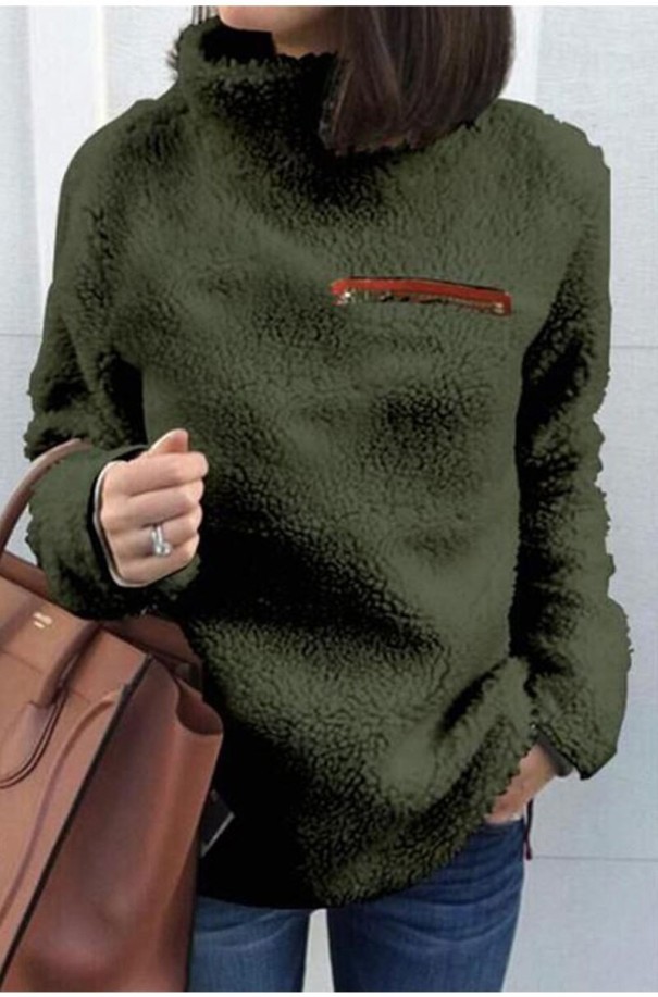 Damski sweter z golfem zieleń wojskowa S