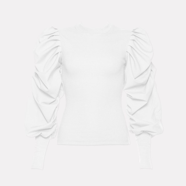 Damski sweter z plisowanymi rękawami biały XS