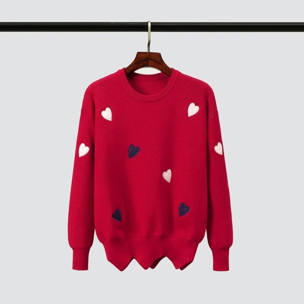 Damski sweter z sercem czerwony M