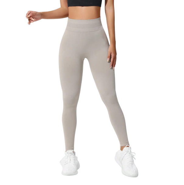 Damskie bezszwowe legginsy do jogi z wysokim stanem i efektem push-up, elastyczne spodnie sportowe, oddychające, wygodne legginsy fitness beżowy XS