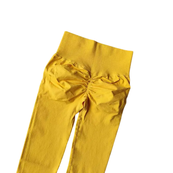 Damskie bezszwowe legginsy push-up z wysokim stanem i wysoką elastyczną talią, sportowe legginsy do ćwiczeń fitness, jogi, biegania, siłowni, wygodne dopasowanie żółty M
