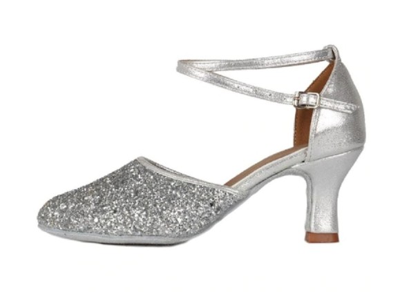 Damskie buty do tańca na obcasie srebrny 38 7 cm