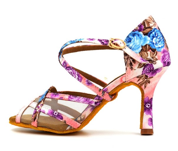 Damskie buty do tańca z nadrukiem kwiatów różowy 44 7 cm