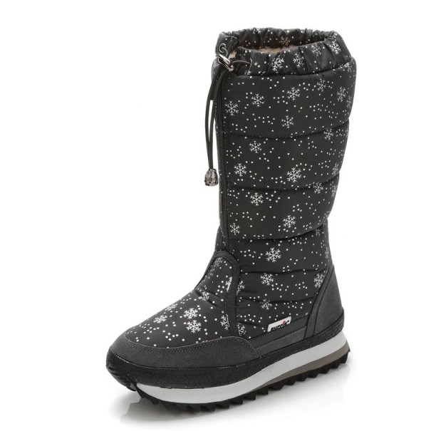 Damskie buty zimowe z nadrukiem płatka śniegu J1191 czarny 42