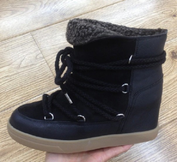 Damskie buty zimowe ze sznurowaniem J1812 czarny 38