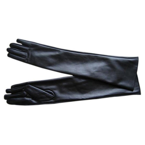 Damskie długie rękawiczki ze sztucznej skóry czarny L
