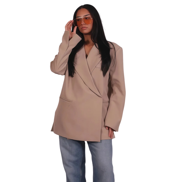 Damskie eleganckie sako z kołnierzykiem Jednobarwne sako z poliestru i bawełny Stylowy żakiet w różnych kolorach do biura, na wydarzenia towarzyskie i czas wolny khaki L
