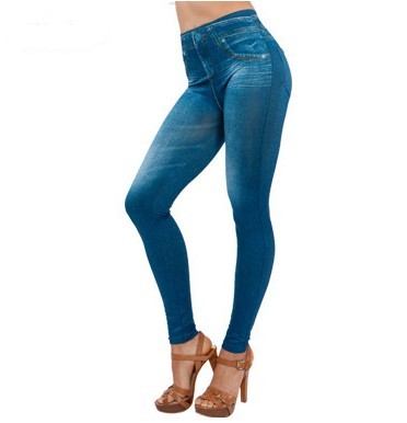 Damskie jeansowe legginsy - niebieskie L/XL