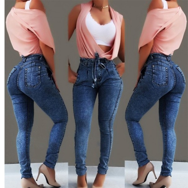 Damskie jeansy typu push-up ciemnoniebieski 4XL