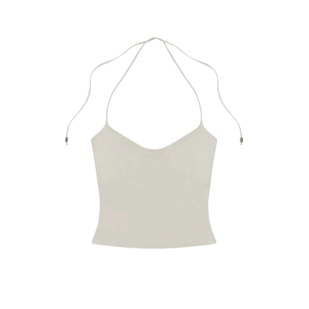 Damskie Koszulka Jednobarwne Cienkie ramiączka wokół szyi Dekolt w kształcie O Crop top Materiał nylon spandex Nowoczesny letni top beżowy XXS