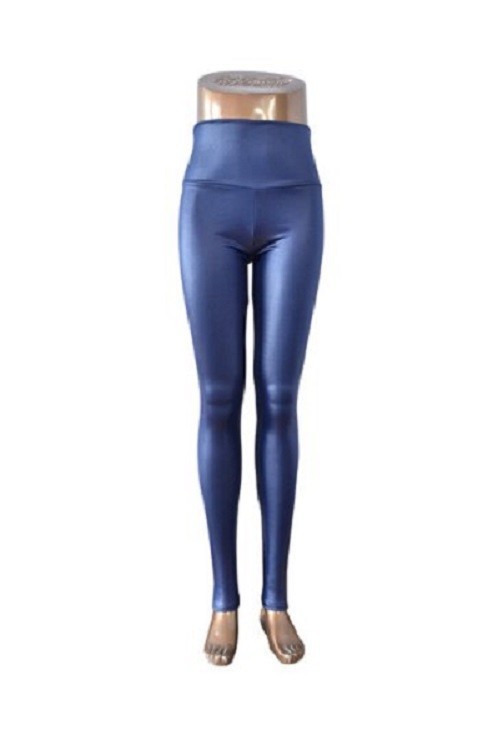 Damskie legginsy damskie wykonane ze sztucznej skóry - niebieskiej S