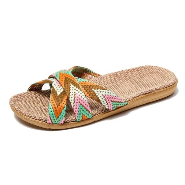 Damskie letnie kapcie w stylu boho z kolorowymi tkanymi paskami Wygodna płaska podeszwa Lekkie buty do wewnątrz i na zewnątrz Elegancki wygląd etno pomarańczowy 35-36