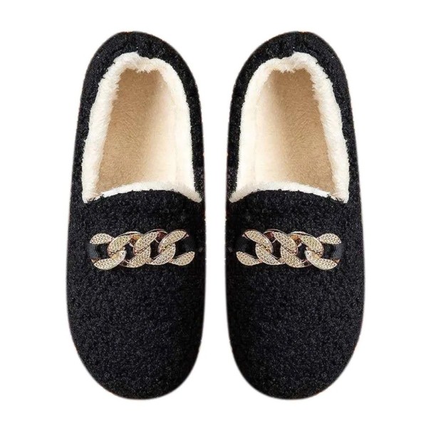 Damskie mokasyny pluszowe Ciepłe zimowe kapcie z antypoślizgową podeszwą Stylowe buty domowe w kształcie mokasynów Miękkie wygodne kapcie czarny 38