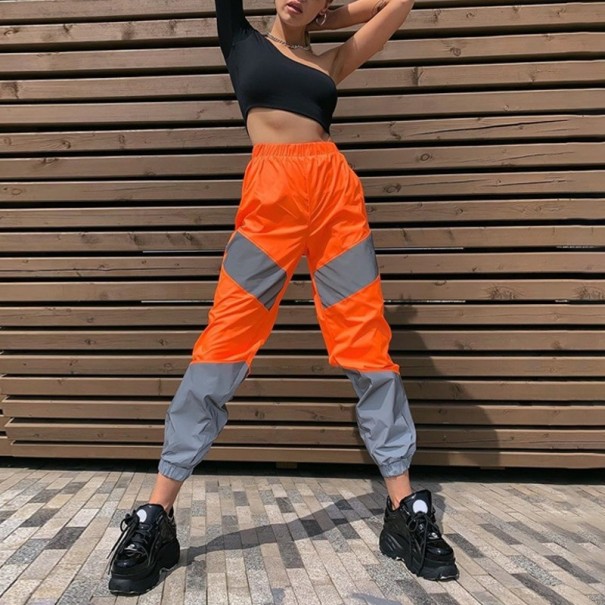 Damskie odblaskowe spodnie jogger pomarańczowy L