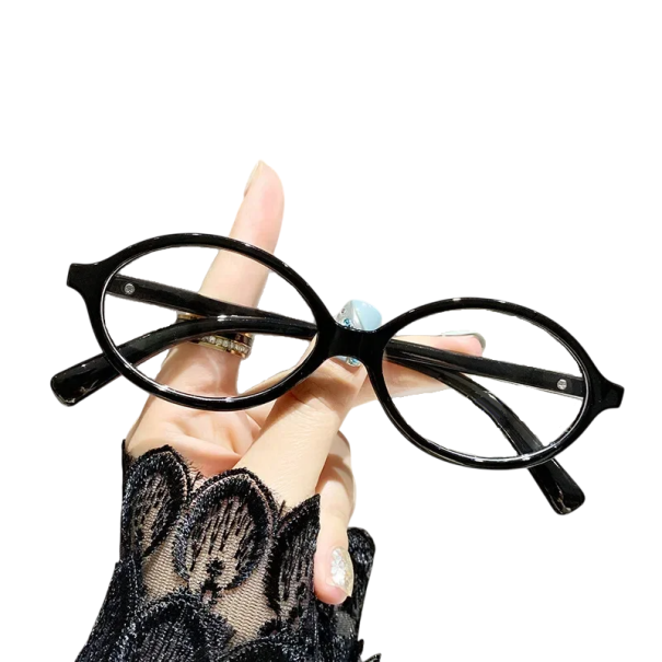Damskie okulary dalmierzowe retro owalne z filtrem światła niebieskiego, materiał PC -3.50, elegancki design zapewniający ochronę oczu czarny
