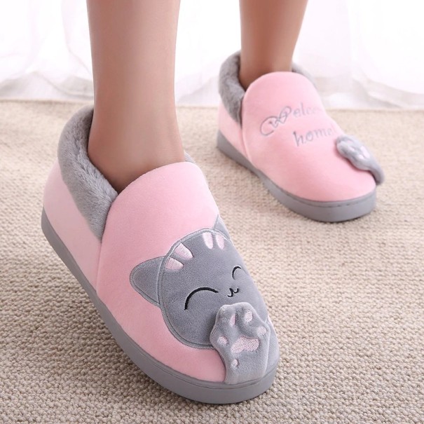 Damskie pantofle domowe z kotem różowo-szary 38