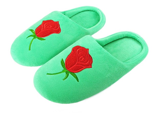 Damskie pantofle domowe z różami zielony 40