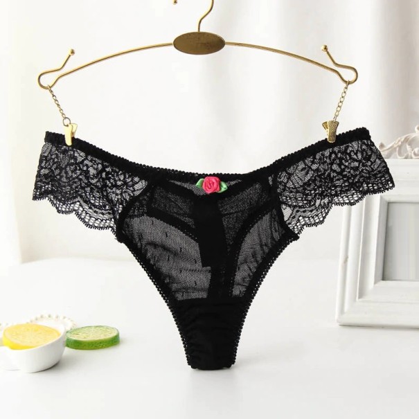 Damskie przezroczyste stringi czarny S