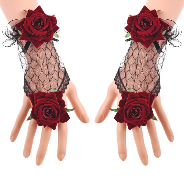 Damskie rękawiczki bez palców z różami 1