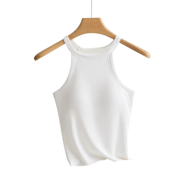 Damskie topy jednokolorowe Z wbudowanym biustonoszem Okrągły dekolt Cienkie ramiączka Wiskoza spandex wygodny top biały XS