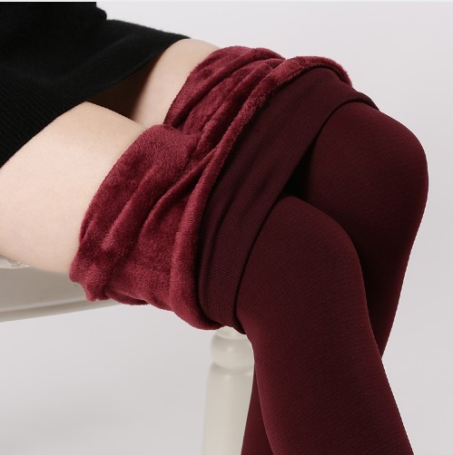 Damskie zimowe elastyczne legginsy - czerwone M