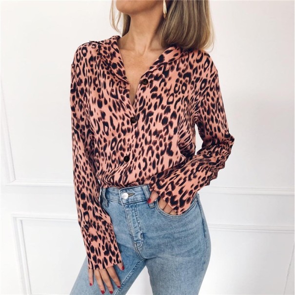 Damskjorta med leopardtryck rosa XL