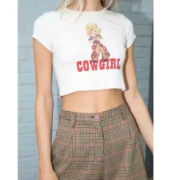 Dámský bílý crop top s potiskem A1309 S