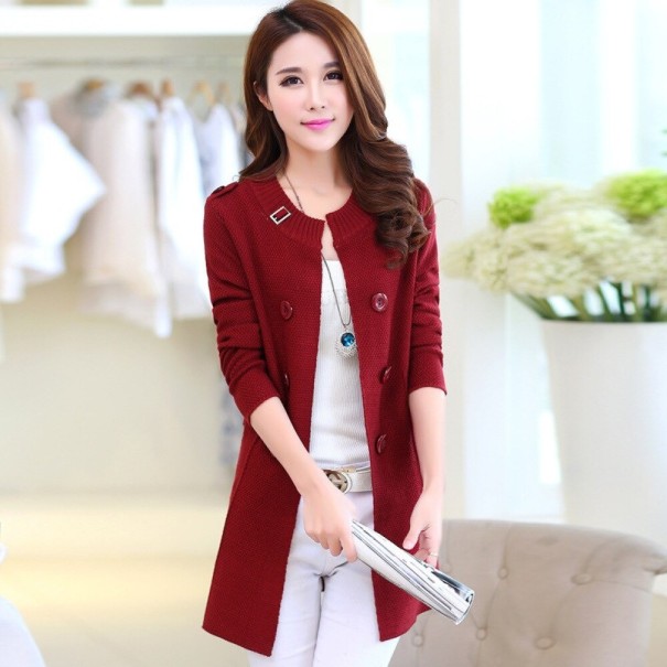 Dámsky cardigan s gombíkmi A2338 vínová M