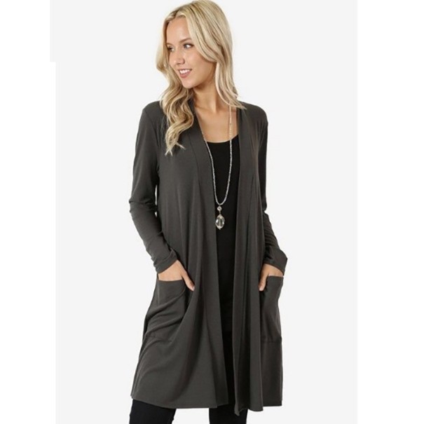 Dámsky cardigan s vreckami A2195 tmavo sivá XS