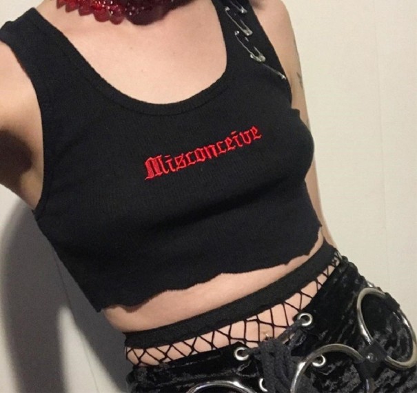 Dámský černý crop top s potiskem A1096 L