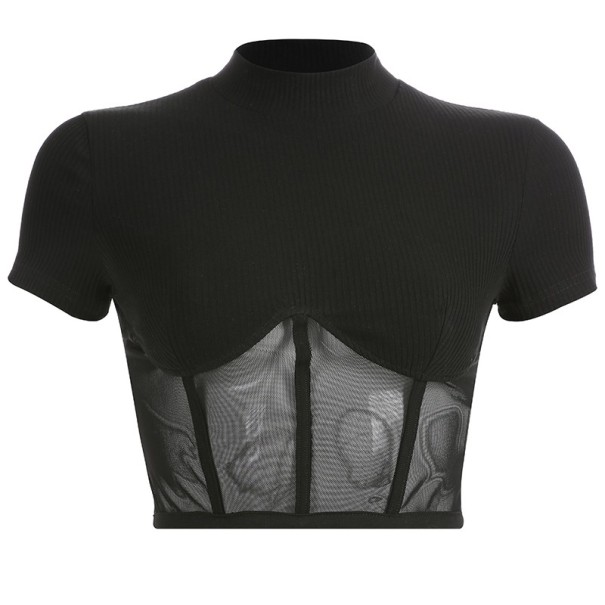 Dámský černý crop top se síťovinou S