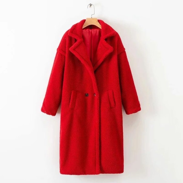 Dámsky chlpatý kabát A1875 červená L